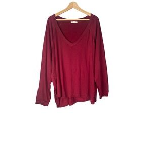SOCIALITE Womens Deep V-neck Long Sleeve Shirt in Red Plus Size 3X